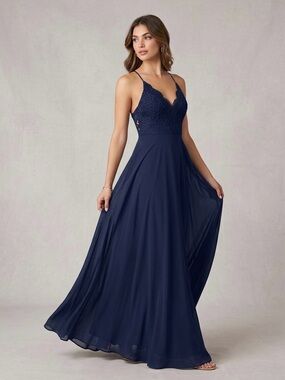 Lulu's Navy Lace Spaghetti Strap Maxi Dress